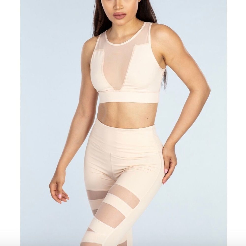 LA Society Torrey V Mesh Nude Blush Sports Bra Womens XS S M L NWT